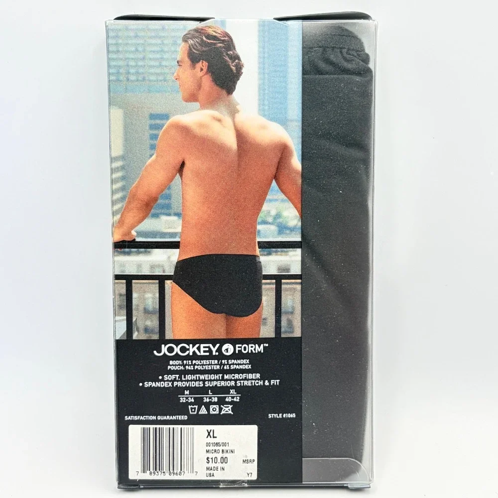 Vintage 2003 Jockey Form Mens Microfiber‎ Bikini Briefs Black XL Deadstock